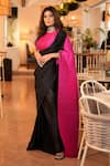 Buy SOBARIKO Black Satin Georgette Colorblock Textured Pattern Saree With Blouse at Aza Fashions Buy_SOBARIKO_Black Satin Georgette Colorblock Textured Pattern Saree With Blouse _at_Aza_Fashions