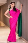 Buy SOBARIKO Pink Satin Georgette Colorblock Textured Round Pattern Saree With Blouse at Aza Fashions Buy_SOBARIKO_Pink Satin Georgette Colorblock Textured Round Pattern Saree With Blouse_at_Aza_Fashions