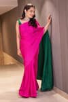 Shop SOBARIKO Pink Satin Georgette Colorblock Textured Round Pattern Saree With Blouse at Aza Fashions Shop_SOBARIKO_Pink Satin Georgette Colorblock Textured Round Pattern Saree With Blouse_at_Aza_Fashions