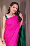 SOBARIKO Pink Satin Georgette Colorblock Textured Round Pattern Saree With Blouse Online at Aza Fashions SOBARIKO_Pink Satin Georgette Colorblock Textured Round Pattern Saree With Blouse_Online_at_Aza_Fashions