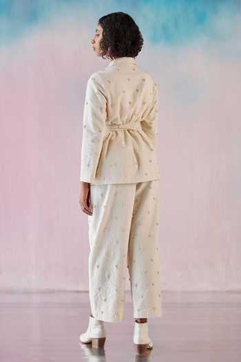 Shop_Ilk_Off White Cotton Embroidery Collared Foam Heart Jacket _at_Aza_Fashions