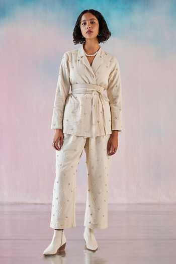 Buy_Ilk_Off White Chanderi Embroidery, Foil Printing Foam Heart Jacket With Pant _at_Aza_Fashions