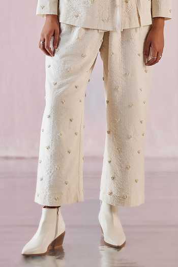 Ilk_Off White Chanderi Embroidery, Foil Printing Foam Heart Jacket With Pant _Online_at_Aza_Fashions