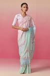 Shop_Dressfolk_Multi Color Linen Beads Bougainvillea Skies Handwoven Saree With Running Blouse _Online_at_Aza_Fashions