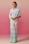 Dressfolk_Multi Color Linen Beads Bougainvillea Skies Handwoven Saree With Running Blouse _at_Aza_Fashions