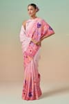 Buy_Dressfolk_Pink Linen Beads Floral Digital Printed Saree _at_Aza_Fashions