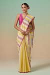 Buy_Dressfolk_Yellow Cotton Handwoven Stripe Mango Relish Saree _at_Aza_Fashions