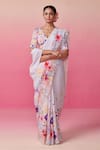 Dressfolk_Grey Linen Handwoven Floral Mystic Bloom Saree  _at_Aza_Fashions