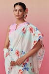 Shop_Dressfolk_Multi Color Linen Printed Floral Pushp Saree  _Online_at_Aza_Fashions