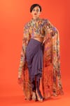 Buy_Pds By Sneha_Multi Color Lycra Print Abstract High Neck Cape Top With Skirt  _at_Aza_Fashions