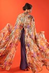 Shop_Pds By Sneha_Multi Color Lycra Print Abstract High Neck Cape Top With Skirt  _at_Aza_Fashions