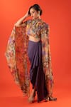 Shop_Pds By Sneha_Multi Color Lycra Print Abstract High Neck Cape Top With Skirt  _Online_at_Aza_Fashions