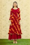 Khwaab by Sanjana Lakhani_Red Chiffon Printed Striped Round Dress _Online_at_Aza_Fashions