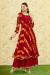 Shop_Khwaab by Sanjana Lakhani_Red Chiffon Printed Striped Round Dress _Online_at_Aza_Fashions