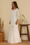 Buy_Shrutkirti_White Pure Cotton Embroidery Floral Round Pattern Kurta Gharara Set _Online_at_Aza_Fashions