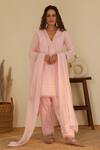 Buy_Shrutkirti_Pink Pure Cotton Embroidery Floral Plunge V Neck Kurta Set _at_Aza_Fashions