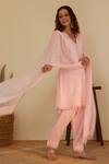 Shop_Shrutkirti_Pink Pure Cotton Embroidery Floral Plunge V Neck Kurta Set _Online_at_Aza_Fashions