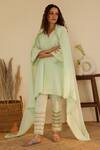Buy_Shrutkirti_Green Pure Cotton Embroidery Floral V Neck Kurta Set _at_Aza_Fashions