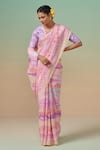 Dressfolk_Multi Color Linen Printed Stripe Secret Garden Saree _Online_at_Aza_Fashions