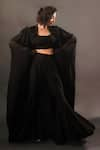 Buy_PDS by SNEHA_Black Organza Hand Ruffle Detail Long Cape And Flared Pant Set  _at_Aza_Fashions