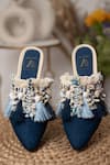 Buy_House of Vian_Blue Embellished Denim Shell Mules _at_Aza_Fashions