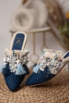 Shop_House of Vian_Blue Embellished Denim Shell Mules _at_Aza_Fashions