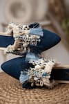 House of Vian_Blue Embellished Denim Shell Mules _Online_at_Aza_Fashions