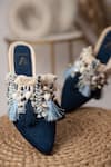 Buy_House of Vian_Blue Embellished Denim Shell Mules _Online_at_Aza_Fashions