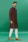 Buy_RNG Safawala_Wine Cotton Silk Embroidered Thread Kurta Set With Nehru Jacket _at_Aza_Fashions