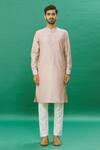 Rng Safawala Pink Jacquard Geometric Pattern Nehru Jacket And Kurta Set Online at Aza Fashions Rng Safawala_Pink Jacquard Geometric Pattern Nehru Jacket And Kurta Set_Online_at_Aza_Fashions