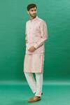 Buy Rng Safawala Pink Jacquard Geometric Pattern Nehru Jacket And Kurta Set Online at Aza Fashions Buy_Rng Safawala_Pink Jacquard Geometric Pattern Nehru Jacket And Kurta Set_Online_at_Aza_Fashions