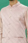 Shop Rng Safawala Pink Jacquard Geometric Pattern Nehru Jacket And Kurta Set Online at Aza Fashions Shop_Rng Safawala_Pink Jacquard Geometric Pattern Nehru Jacket And Kurta Set_Online_at_Aza_Fashions