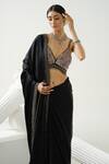 Shop_Tamaraa By Tahani_Black Satin Silk Embroidery Sequin Sweetheart Diva Border Saree With Blouse _at_Aza_Fashions