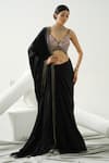 Buy_Tamaraa By Tahani_Black Satin Silk Embroidery Sequin Sweetheart Diva Border Saree With Blouse _Online_at_Aza_Fashions