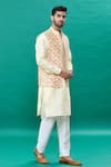 Buy_RNG Safawala_Beige Raw Silk Printed Floral Embroidered Bundi And Solid Kurta Set For Kids For Kids_Online_at_Aza_Fashions