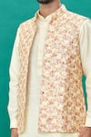 Shop_RNG Safawala_Beige Raw Silk Printed Floral Embroidered Bundi And Solid Kurta Set For Kids For Kids_Online_at_Aza_Fashions