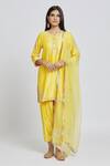 Buy_Samyukta Singhania_Yellow Kurta And Pant Silk Chanderi Embroidered Gota Round Aari Work Set _at_Aza_Fashions