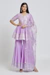 Buy_Khwaab by Sanjana Lakhani_Purple Kurta And Gharara Silk Chanderi Embroidered Gota Round V Striped Set_at_Aza_Fashions