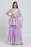 Buy_Samyukta Singhania_Purple Kurta And Gharara Silk Chanderi Embroidered Gota Round V Striped Set _at_Aza_Fashions