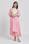 Buy_Samyukta Singhania_Pink Cotton Silk Embroidered Gota Round Kurta And Pant Set _at_Aza_Fashions