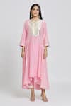 Samyukta Singhania_Pink Cotton Silk Embroidered Gota Round Kurta And Pant Set _Online_at_Aza_Fashions