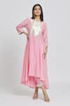 Samyukta Singhania_Pink Cotton Silk Embroidered Gota Round Kurta And Pant Set _at_Aza_Fashions