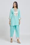 Samyukta Singhania_Blue Cotton Silk Embroidered Gota Round V Work Kurta And Pant Set _at_Aza_Fashions