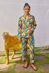 Buy_Jodi_Blue Modal Europa Hand Block Printed Blazer And Trouser Set_at_Aza_Fashions