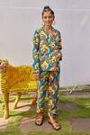 Buy_Jodi_Blue Modal Europa Hand Block Printed Blazer And Trouser Set_Online_at_Aza_Fashions