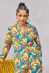 Jodi_Blue Modal Europa Hand Block Printed Blazer And Trouser Set_at_Aza_Fashions