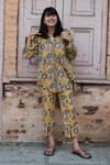 Buy_Jodi_Yellow Mul Hand Block Printed Floral Collared Neck Shirt And Pant Set _Online_at_Aza_Fashions