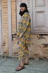 Shop_Jodi_Yellow Mul Hand Block Printed Floral Collared Neck Shirt And Pant Set _Online_at_Aza_Fashions