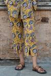 Jodi_Yellow Mul Hand Block Printed Floral Collared Neck Shirt And Pant Set _at_Aza_Fashions