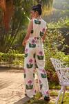 Shop_Jodi_White Handloom Cotton V-neck Printed Waistcoat And Pant Set _at_Aza_Fashions